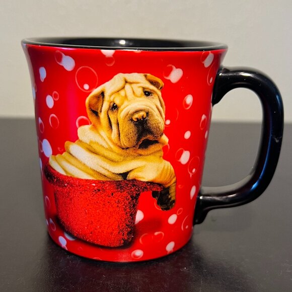 KEITH KIMBERLIN Shar-Pei in Red Glitter Hat Ceramic Mug ~ Dog Lover - Picture 2 of 8